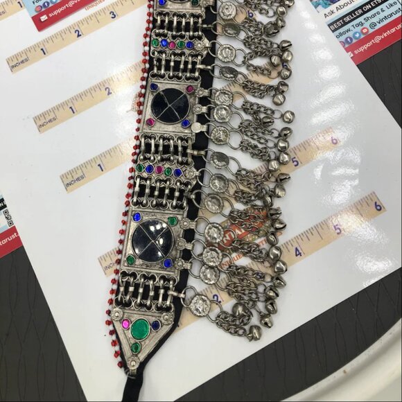 Black Stone Choker, Handmade Afghan Choker with Stones and Silver Beads, Kuchi - Picture 4 of 13